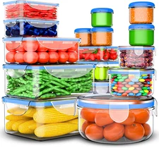 Plastic Food Storage Containers, Stackable, Kitchen Bowls, Leak Proof, w/ Lids