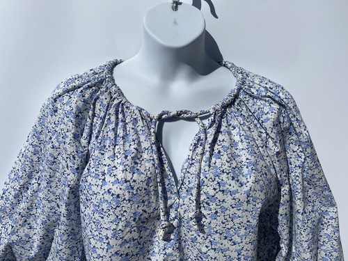 HM Multicolor Floral Balloon Sleeve Neck Self Tie Drawstring Peasant Top XL - Picture 9 of 9