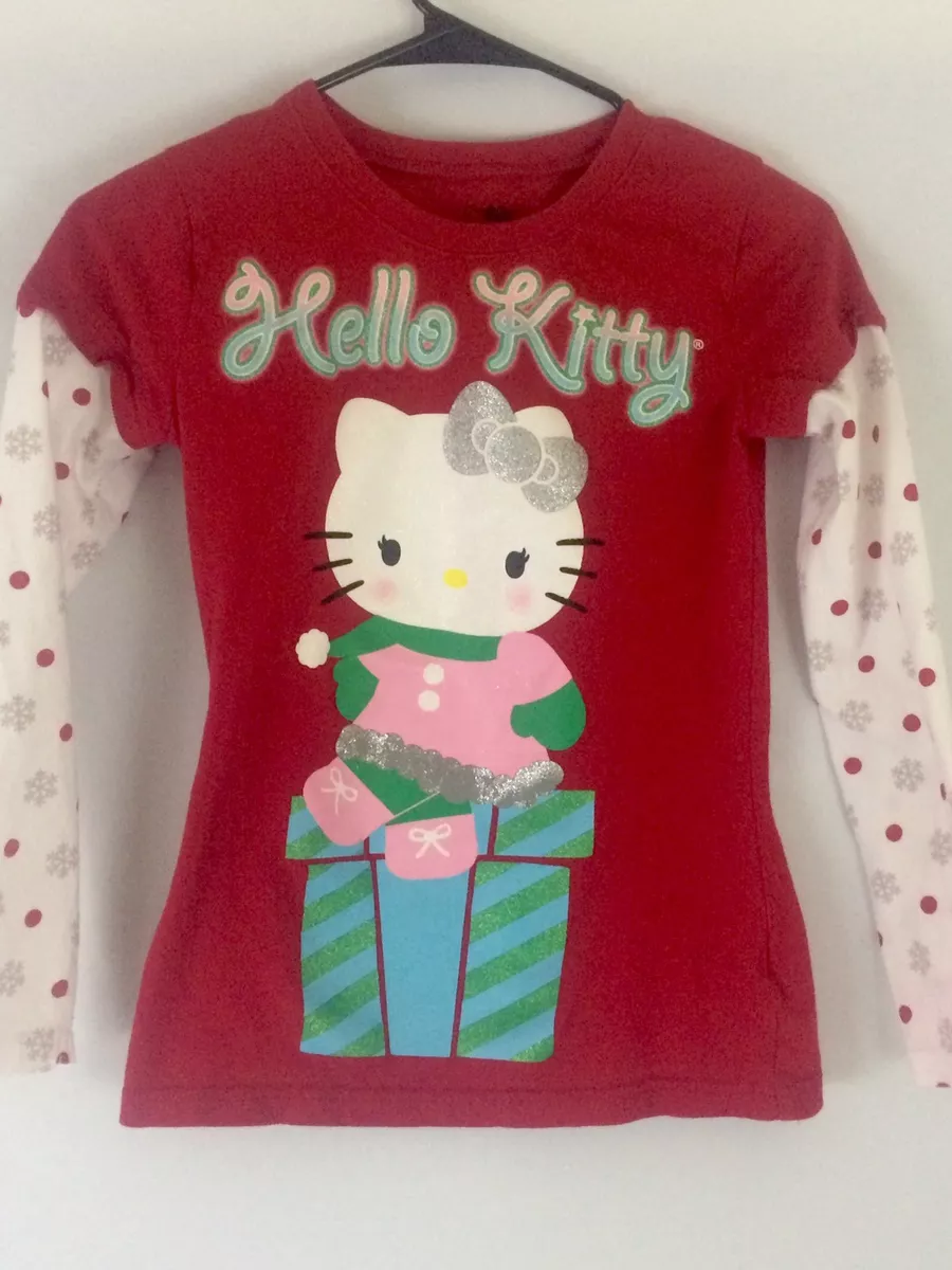 HELLO KITTY on Diamond- Girls lg - Long sleeve T-Shirt hoodie black and  pink.