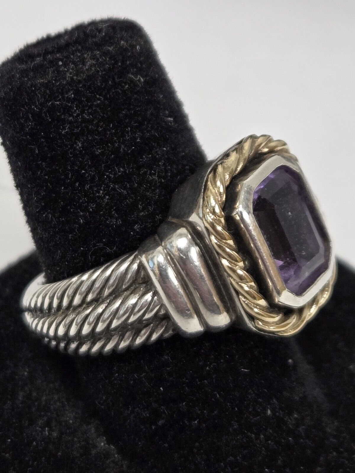 Sterling Silver & 14K Yellow Gold Amethyst Ring E… - image 12