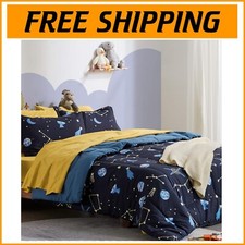 Soft Navy Galaxy Kids Twin Bedding Set - 5-Piece Comforter  Sheet Collection