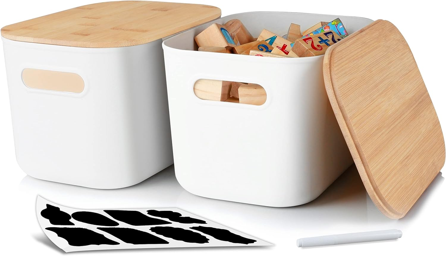 2-Pack Plastic Storage Bins with Bamboo Lids for Home Organization - Citylife Collection
