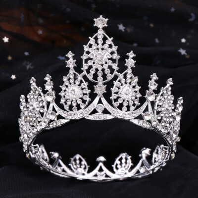 8cm Tall Crystal Round Crown Tiara Wedding Bridal Queen Princess Prom 2 Colours
