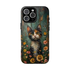 For iPhone, Samsung, Pixel | Phone Ink Case - Calico Cat Flowers Pastel