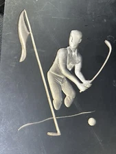 1961 Hans Richter Plaster Golfer Plaque Negative Relief