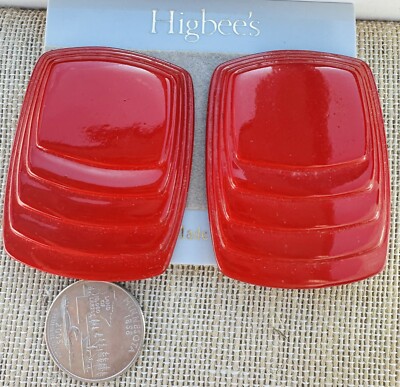 Vintage 80s Red Plastic Statement Clip Earrings  Estate Find