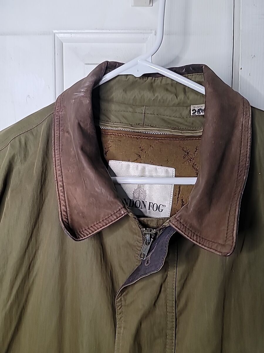 Vintage London Fog Mens Lrg Long Coat Jacket Green Leather Vintage London Fog Mens Lrg Long Coat Jacket Green Leather