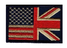 USA / UK Flag Distress Subdued British Usa Flag IRON ON Patch (SUBDUED) 