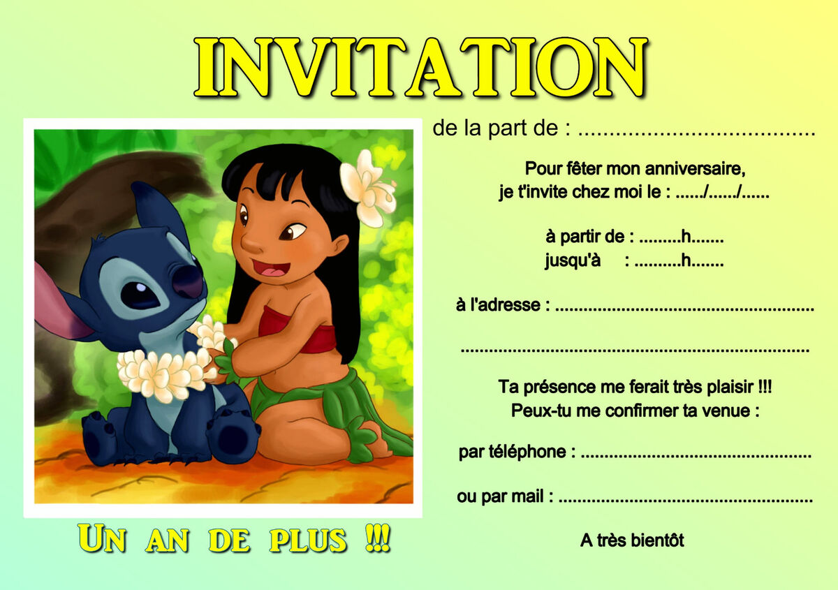 Carte Anniversaire Stitch à Imprimer 5 - 12 ou 14 cartes invitation anniversaire lilo et stitch REF 439 | eBay