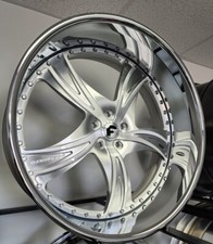 24 Inch Brushed Chrome 6 Lip Forgiato Squartato 5x120 3pc Wheels Rims Silver