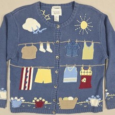 Christopher  Banks Hand Embroidered Cardigan Sweater Womens Medium Blue Laundry