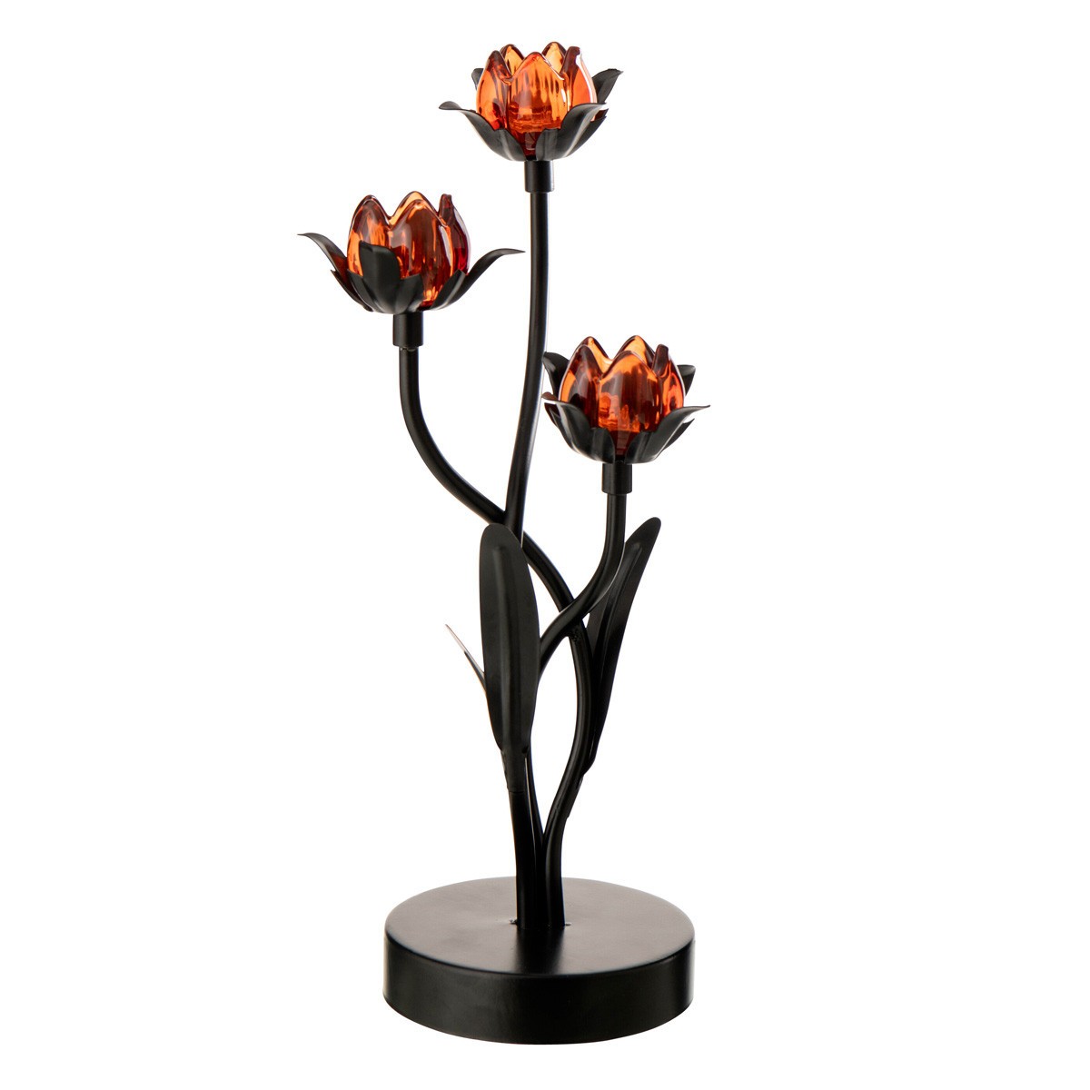 Lampe à Poser à LED Fleur 36cm Noir et Orange Luminaire de Salon