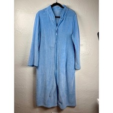 Secret Treasures Blue Fleece Zip Up Bathrobe Women's L Pockets Housecoat Cozy