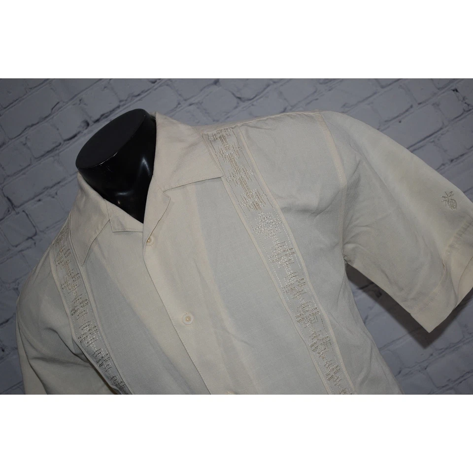 Camisa Cubavera Estilo Hawaiano Mezcla Rayón Para Hombre Talla Mediana Tostado Claro Foto 4 de 4