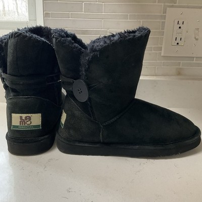 EUC  LAMO -Black Suede Boots w/Faux Fur & Button Sz 9  - EUC!