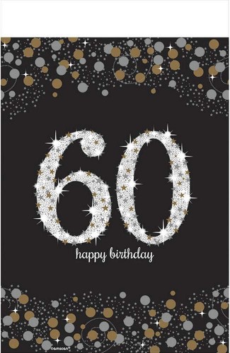 Sparkling Celebration Black 60th Birthday Party Decoration Plastic Tablecover - 第 1/1 張圖片