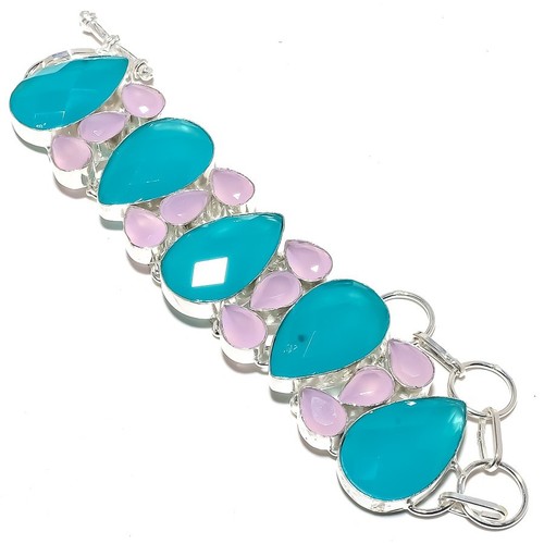 Bracelet Réglable En Argent 925 Fait Main Avec Topaze Bleue Suisse - Fermoir S - 7-8 Pouces