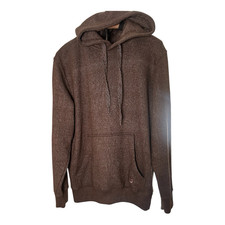 Women  s Brown Solid Fleece Pullover Hoodie Drawstring Kangaroo Pocket M