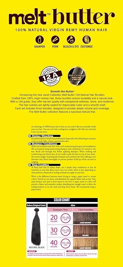 Janet Collection 100% Natural Virgin Remy Hair Melt Butter NATURAL STRAIGHT 3pcs - Image 3 of 3