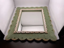 Hand Crafted Wood Scalloped Mirror - 20”x 17”  CottageCore Shabby Chic