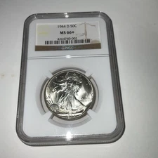 NGC. 1944-D  50C Walking Liberty Half Dollar MS  66+ (plus) HIGH GRADE