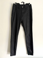 Women's Black Faux Leather Skinny Slim Pants Mid Rise Button Zip Pockets LARGE
