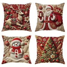 4Pcs Christmas Pillow Cases Holiday Home Decor Throw Covers Not Insert Included