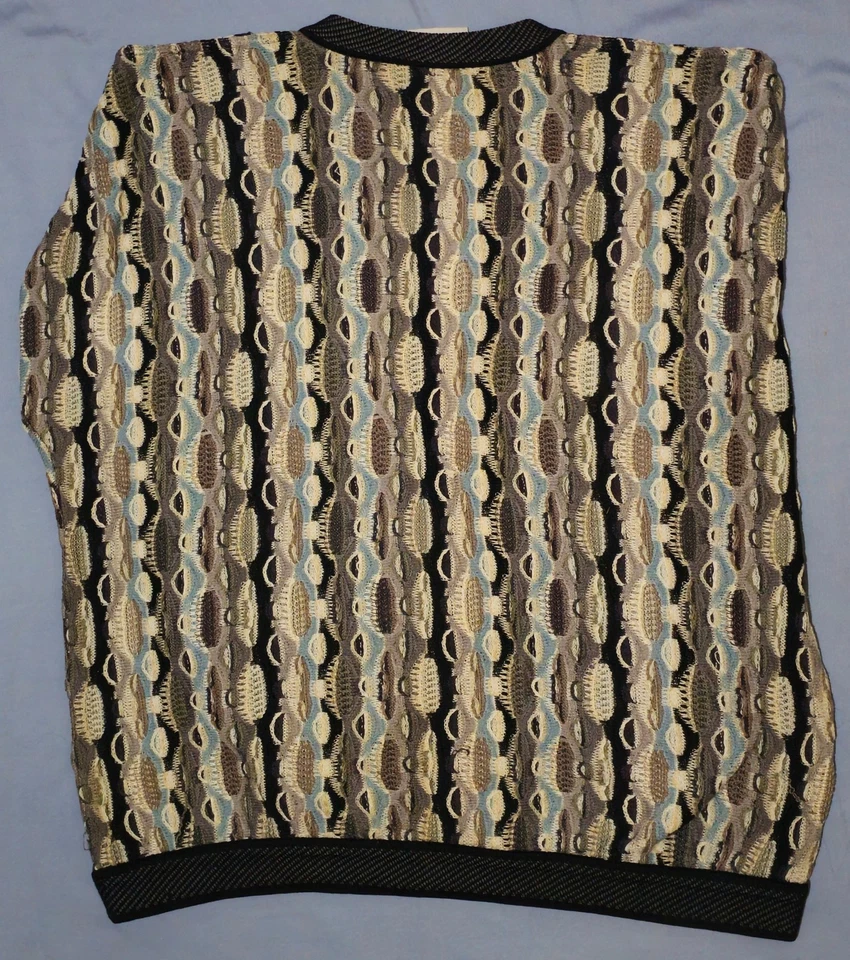 Vtg COOGI 90s Pastel 3d Chunky Knit Hip Hop Biggie V-neck Sweater Australia - Image 2 of 4
