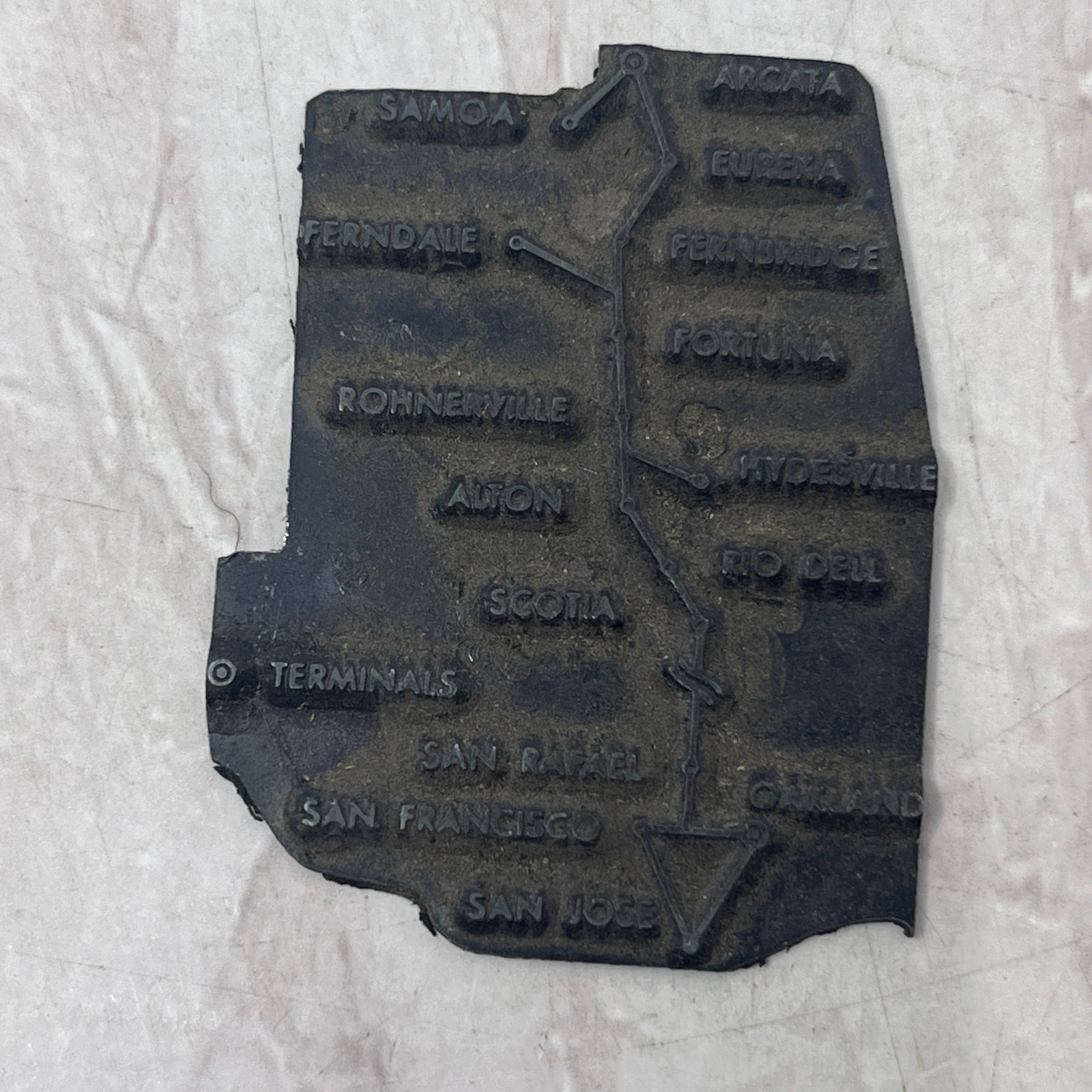 Vintage Letterpress Printers Block Plate Map of San Francisco San Jose CA Area SF5-S  