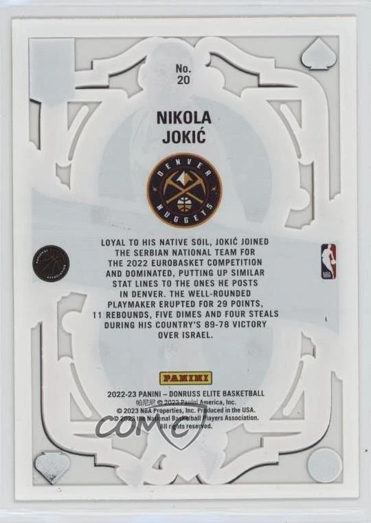 2022-23 Donruss Elite Deck Nikola Jokic #20 - Image 2 of 2