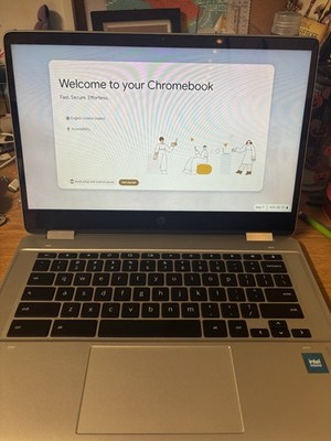 HP Chromebook 14'' Laptop Silver Intel Inside Chrome OS Webcam Wi-Fi Used