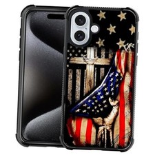 Compatible with iPhone 16 Case,All IPhone 16 Wooden Cross Power American Flag