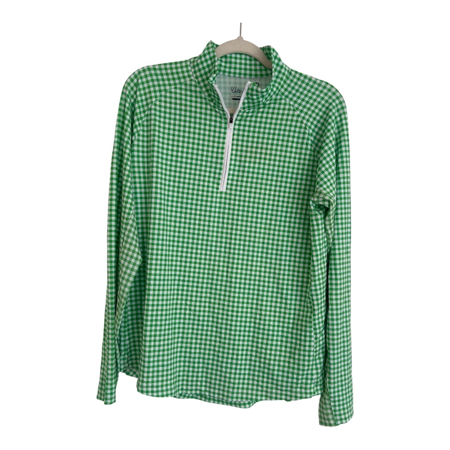 Walter Hagen Womens P11 UV Protection Quarter Zip Green Gingham Pullover L NEW