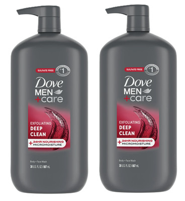 Dove Men+Care Exfoliating Deep Clean Face & Body Wash Citrus + Cedarwood, 2 PACK