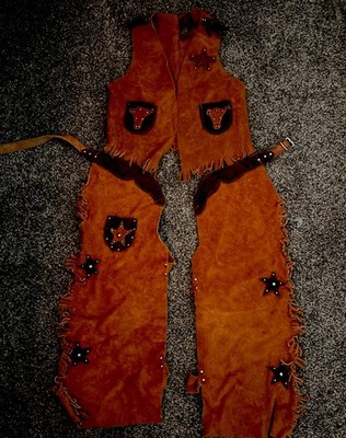 Vintage Sheplers Child's Western Suede Leather Vest & Chaps  Star Large USA