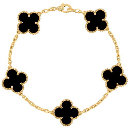 Van Cleef & Arpels 5 Onyx Motifs Vintage Alhambra Bracelet 18K Yellow Gold
