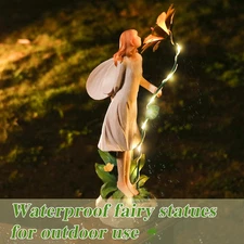 Fairy Garden Statue Outdoor Decor, Solar Powered Garden Sculptures Fairy Resi...