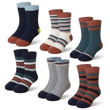 Kids Merino Wool Socks Boys Girls Thermal Winter 8-12 Years Orange Stripes
