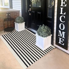 Beige Striped Rug 3x5 Indoor Outdoor Rugs Front Door Rugs Hand Woven Cotton W...