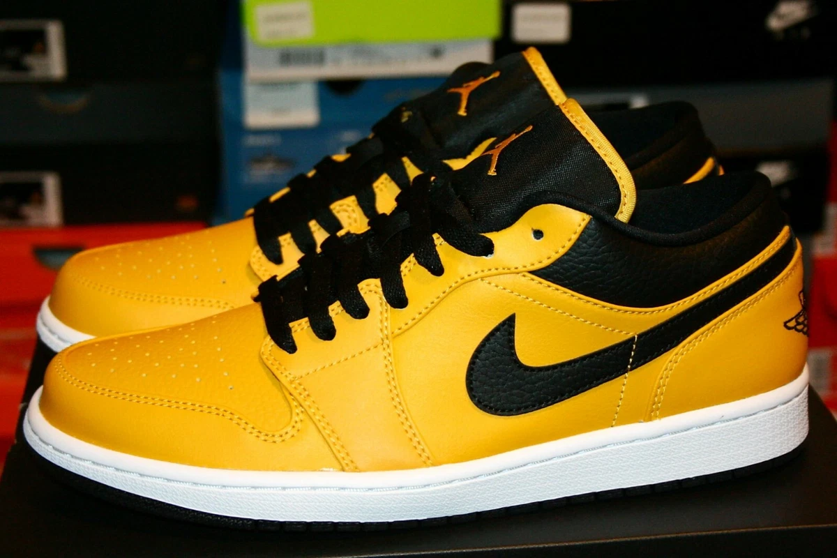 AUTHENTIC AIR JORDAN 1 Low Black White University Gold 553558 700