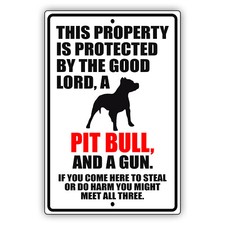 This Property Is Protected By The Good Lord A Pit Bull Dog Aluminum Metal Sign