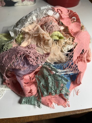 large lot of mostly lace scraps or snippets 5 oz. used  in crafts, junk journals