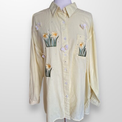 Drapers & Damons Women's Size 2X Top Shirt Blouse Long Sleeve Gingham Butterfly