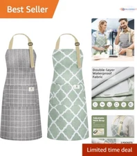 Elegant Waterproof Chef Apron Set with Pockets - Adjustable & Machine Washable