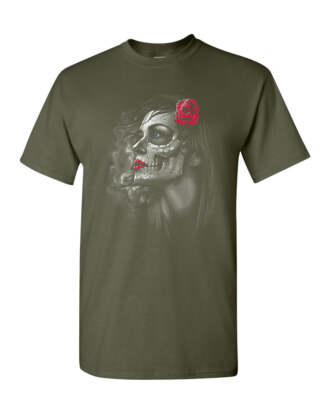 Day of the Dead Girl T-Shirt Skull Face Dia de Los Muertos Roses Mens Tee Shirt