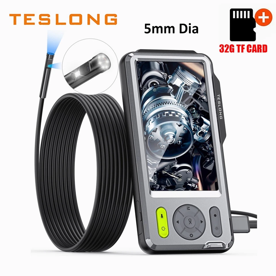 Teslong Dual Lens 5mm Endoscope Borescope Inspection Camera 1080p HD 5" IPS 5M