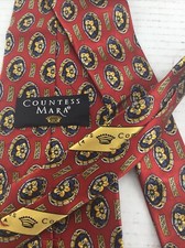 Countess Mara Designer Floral Red 100% Silk 58" Necktie Tie USA Made