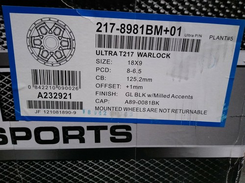 (NEW) Ultra Warlock 8-Lug Black w/Milled Accent Wheel 18x9 +01 217-8981BM+01 - Picture 9 of 9