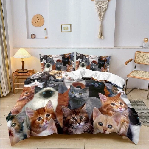 Set letto copripiumino gatto singolo/matrimoniale/re/super king materiale adatto alla pelle - Foto 14 di 37