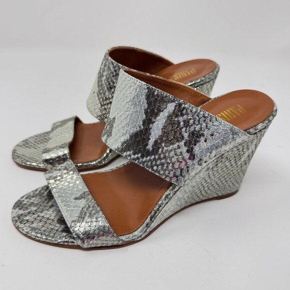 PARIS TEXAS Lamé Python-Embossed Leather Wedge Mu… - image 4